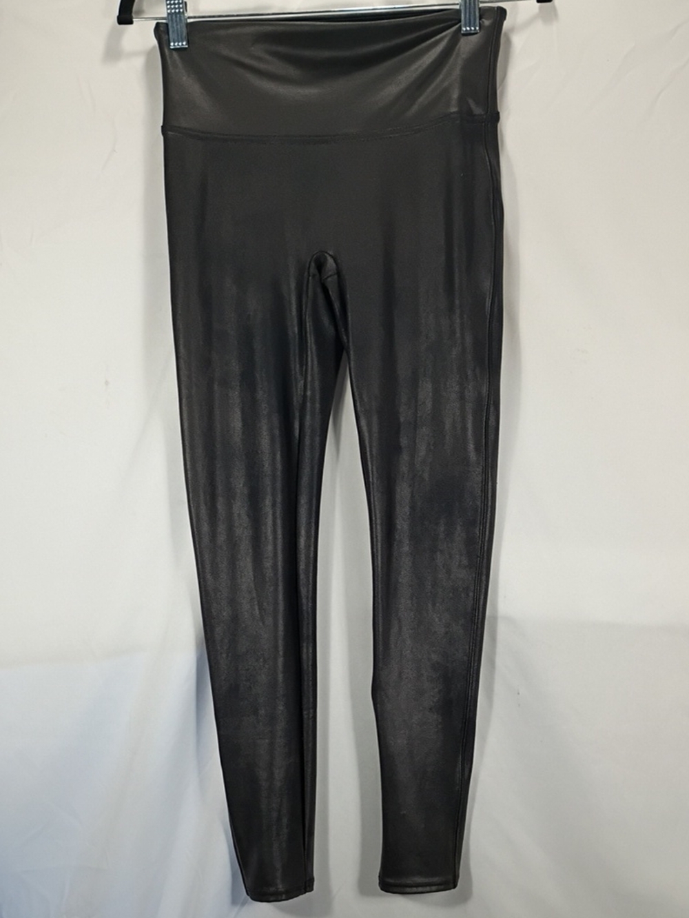 EUC Spanx Womens Black Faux Leather High-Waisted Leggings Stretch Size Medium